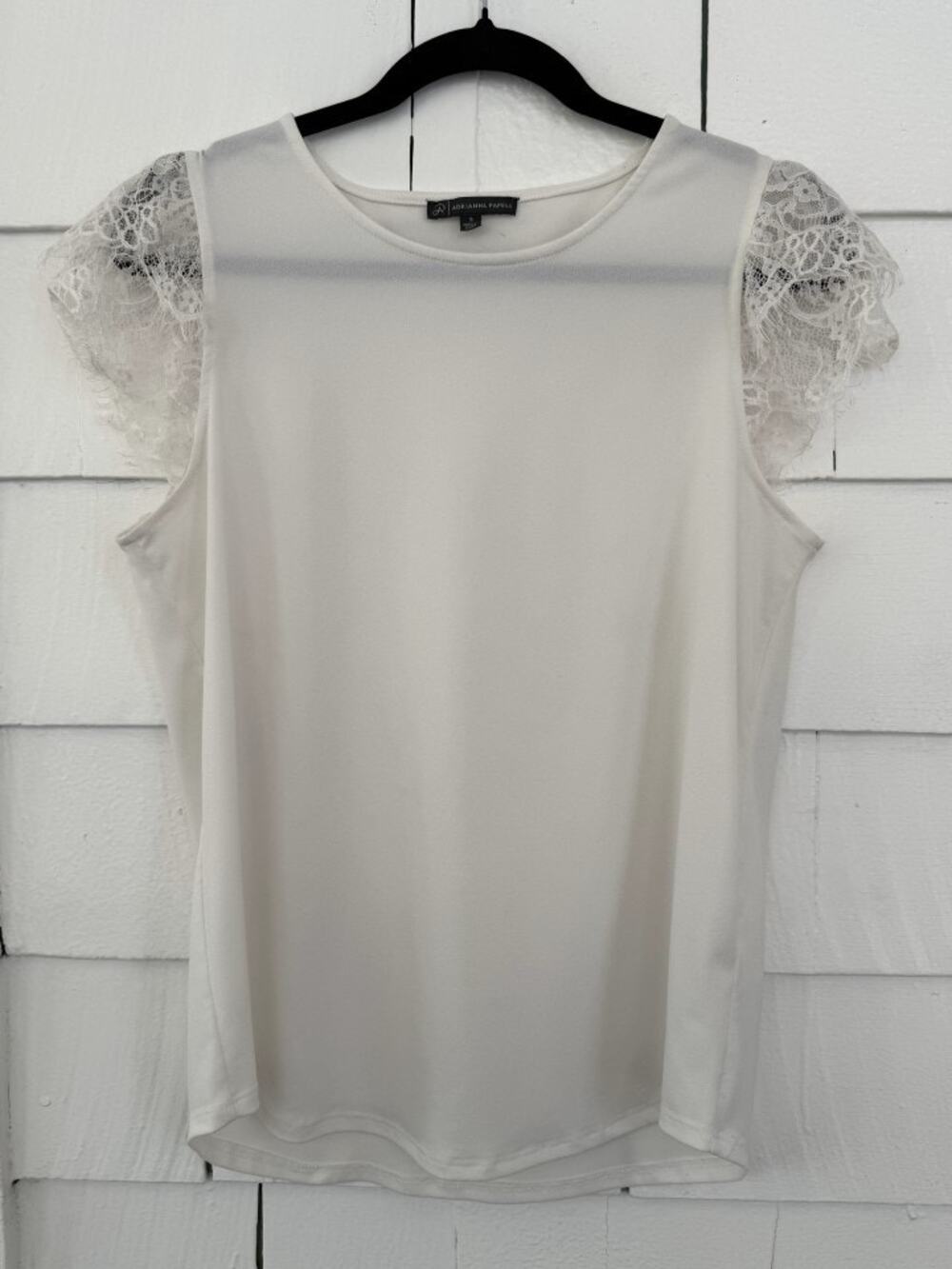 Adrianna Papell Womens Small Short Lace Sleeve Blouse Feminine Fairy Cottagecore